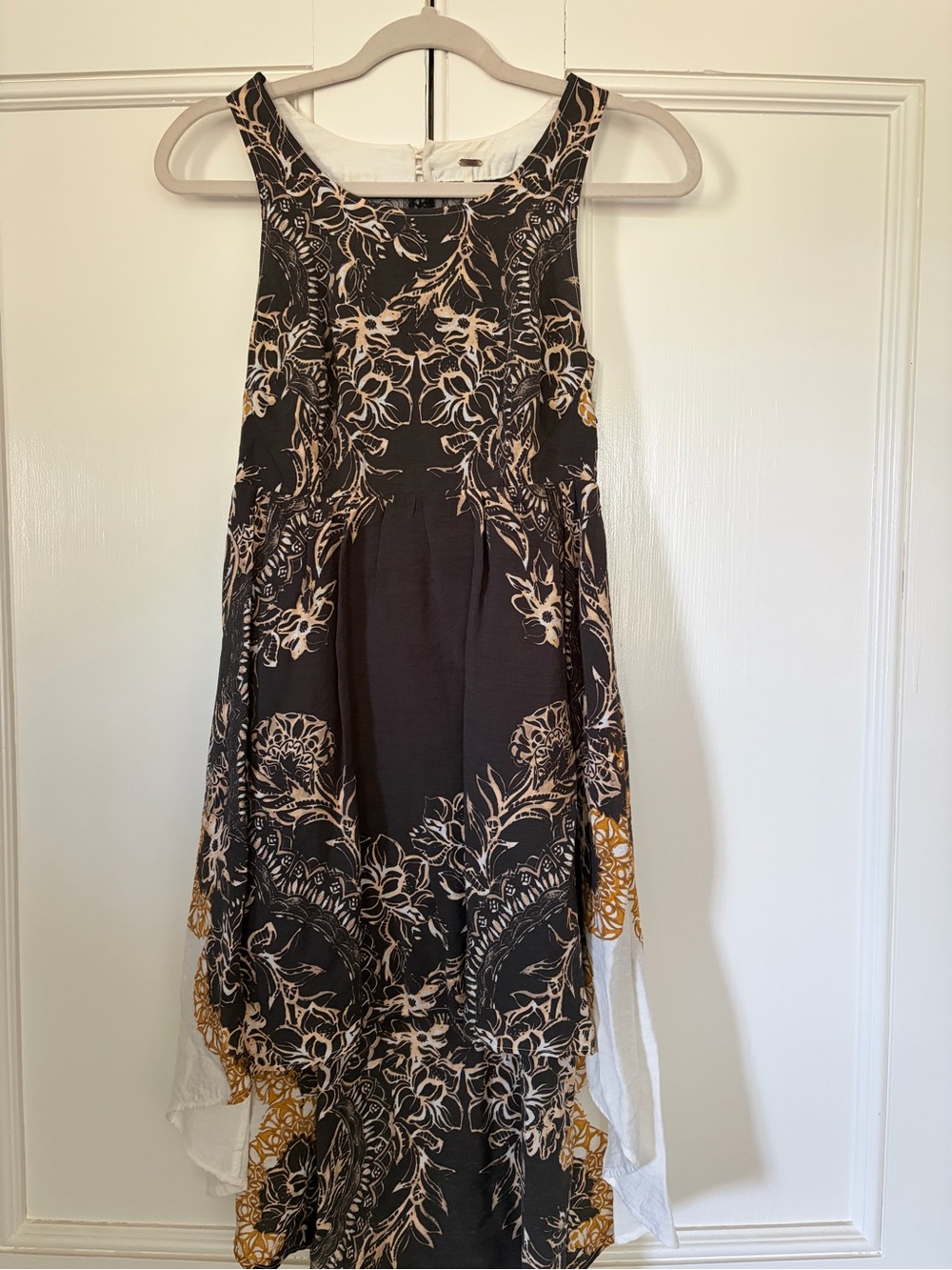 Free People Black and Cream Floral High-Low Dress